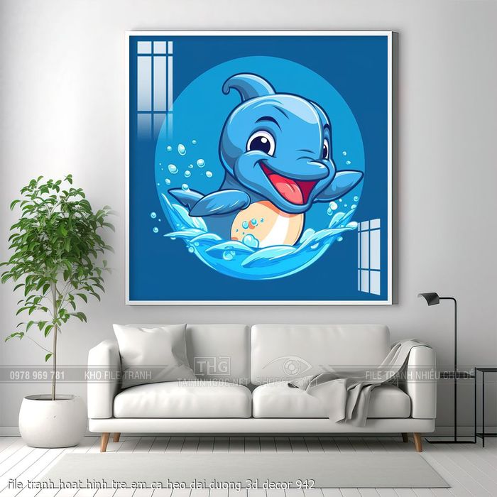 file tranh hoat hinh tre em ca heo dai duong 3d decor 942