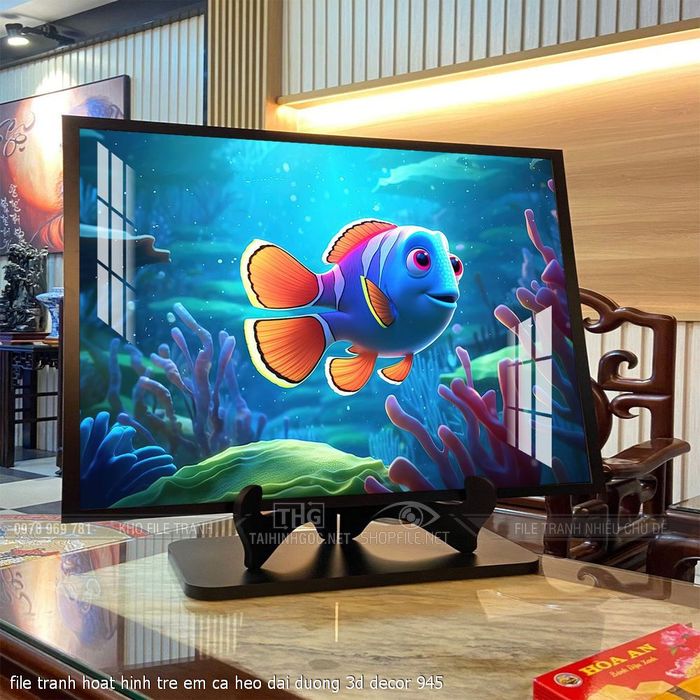 file tranh hoat hinh tre em ca heo dai duong 3d decor 945