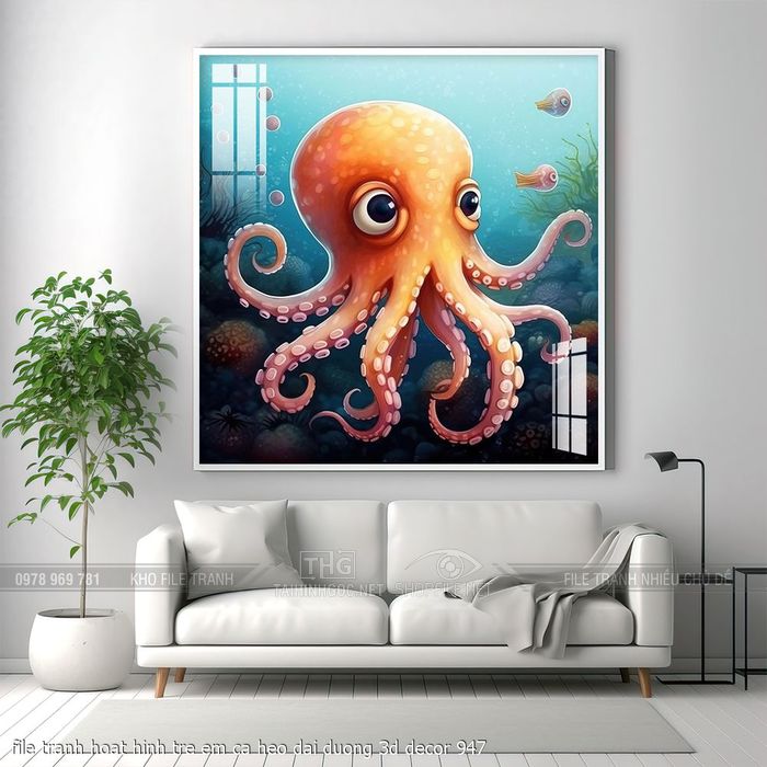 file tranh hoat hinh tre em ca heo dai duong 3d decor 947