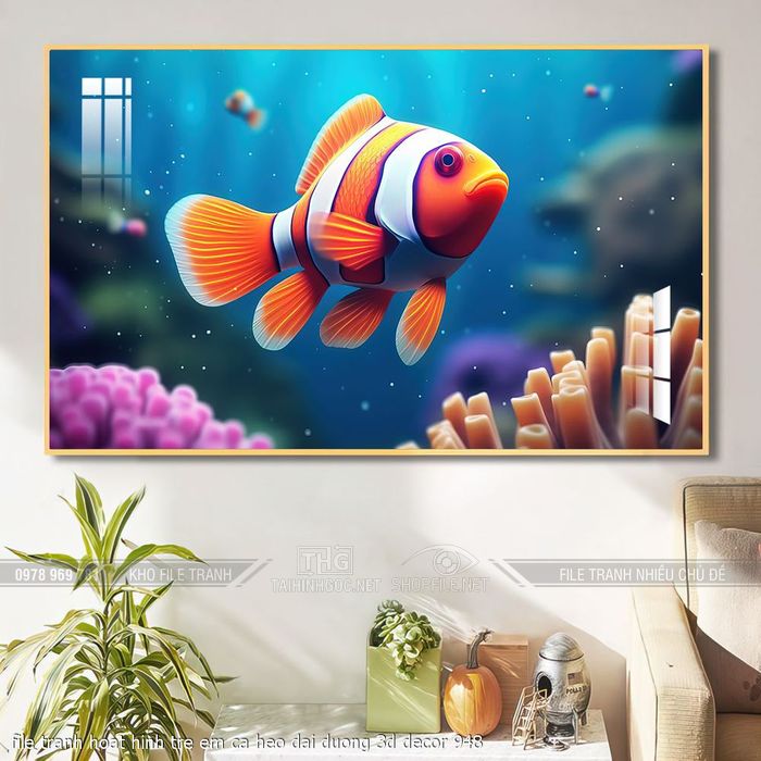 file tranh hoat hinh tre em ca heo dai duong 3d decor 948