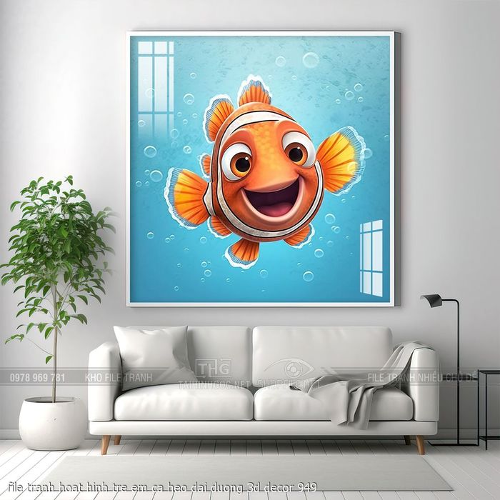 file tranh hoat hinh tre em ca heo dai duong 3d decor 949