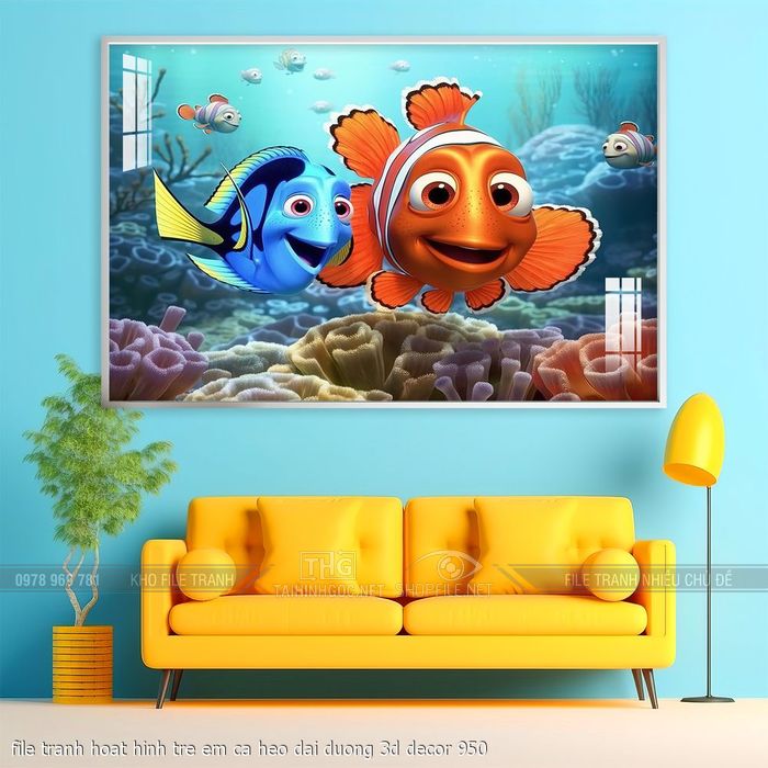 file tranh hoat hinh tre em ca heo dai duong 3d decor 950