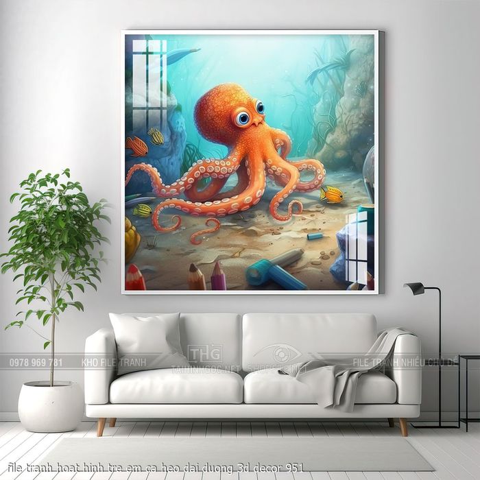 file tranh hoat hinh tre em ca heo dai duong 3d decor 951
