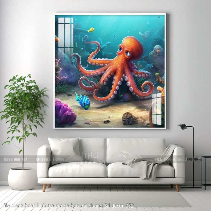 file tranh hoat hinh tre em ca heo dai duong 3d decor 952