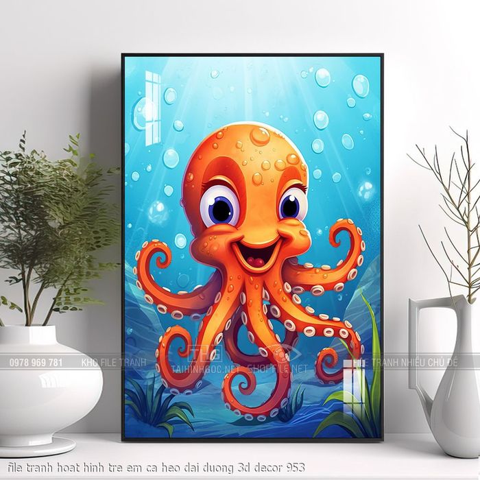 file tranh hoat hinh tre em ca heo dai duong 3d decor 953