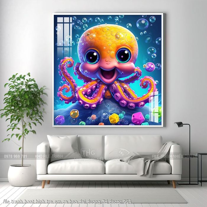 file tranh hoat hinh tre em ca heo dai duong 3d decor 954