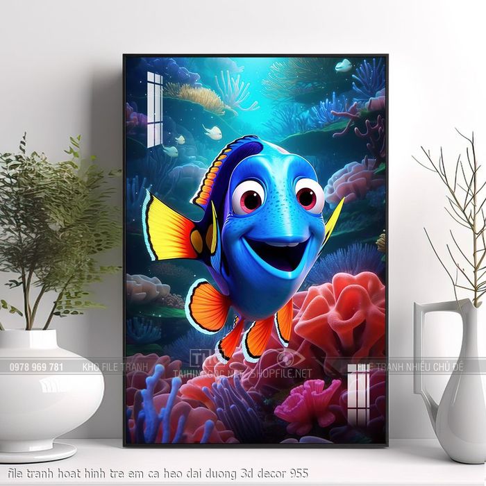 file tranh hoat hinh tre em ca heo dai duong 3d decor 955