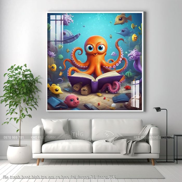 file tranh hoat hinh tre em ca heo dai duong 3d decor 956