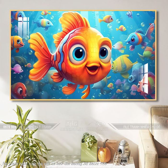 file tranh hoat hinh tre em ca heo dai duong 3d decor 958