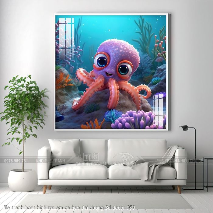 file tranh hoat hinh tre em ca heo dai duong 3d decor 959