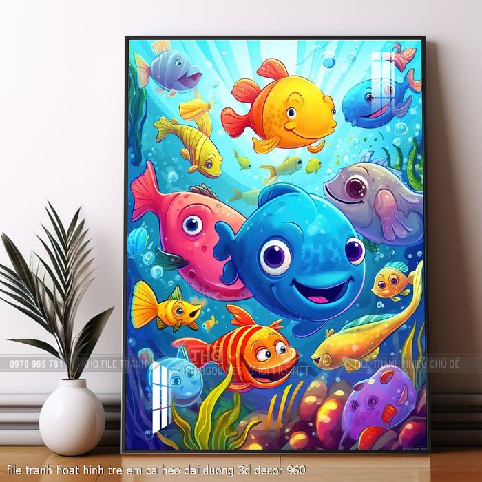 file tranh hoat hinh tre em ca heo dai duong 3d decor 960