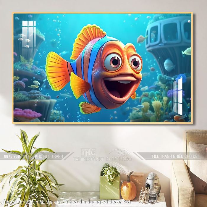 file tranh hoat hinh tre em ca heo dai duong 3d decor 961