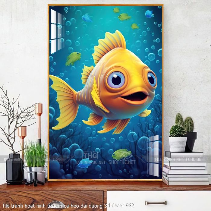 file tranh hoat hinh tre em ca heo dai duong 3d decor 962