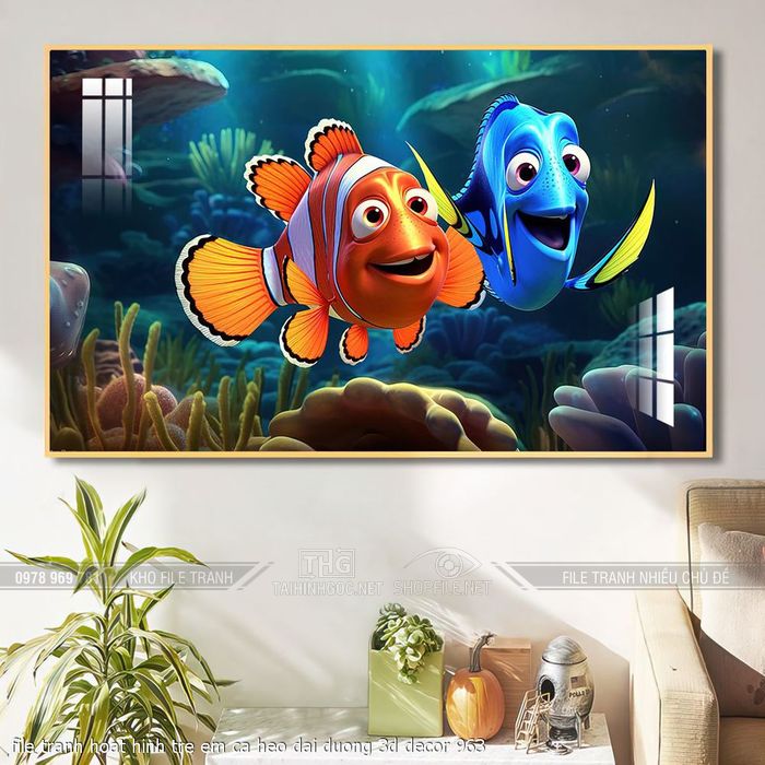 file tranh hoat hinh tre em ca heo dai duong 3d decor 963