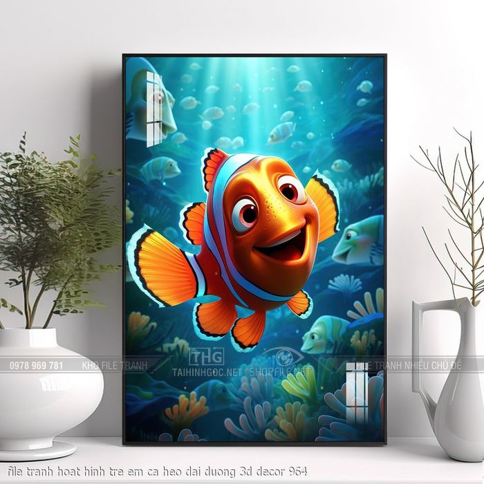 file tranh hoat hinh tre em ca heo dai duong 3d decor 964
