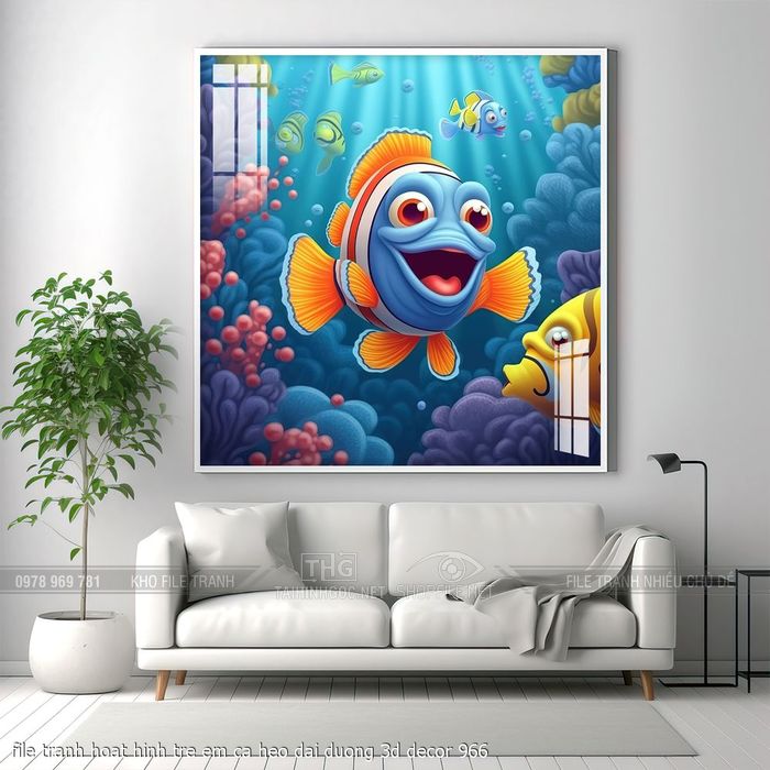 file tranh hoat hinh tre em ca heo dai duong 3d decor 966