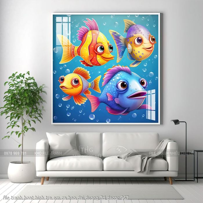 file tranh hoat hinh tre em ca heo dai duong 3d decor 967