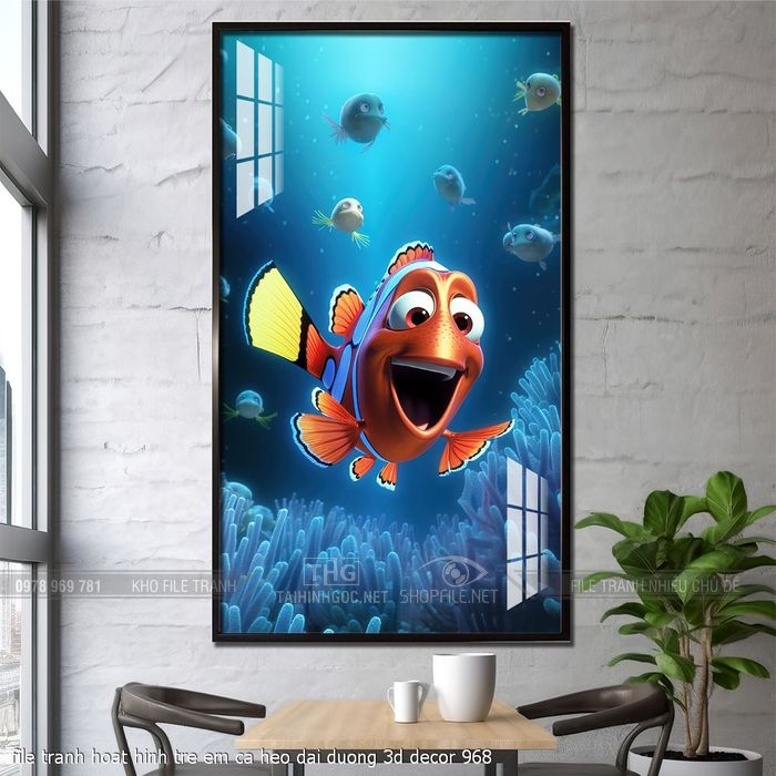 file tranh hoat hinh tre em ca heo dai duong 3d decor 968