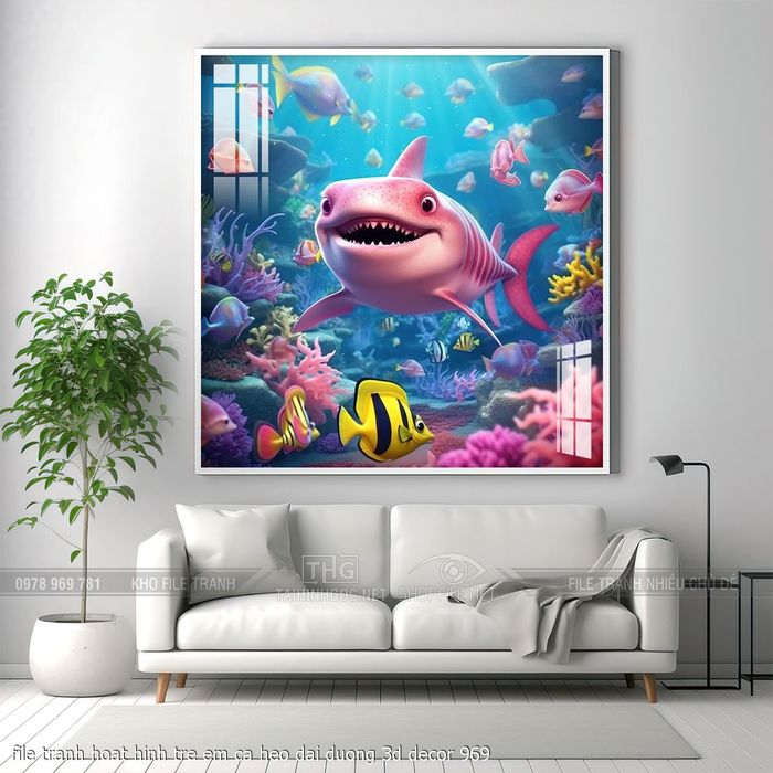 file tranh hoat hinh tre em ca heo dai duong 3d decor 969