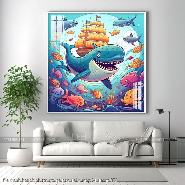 file tranh hoat hinh tre em ca heo dai duong 3d decor 970