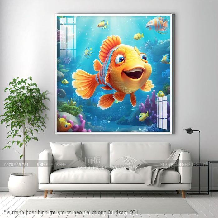 file tranh hoat hinh tre em ca heo dai duong 3d decor 971