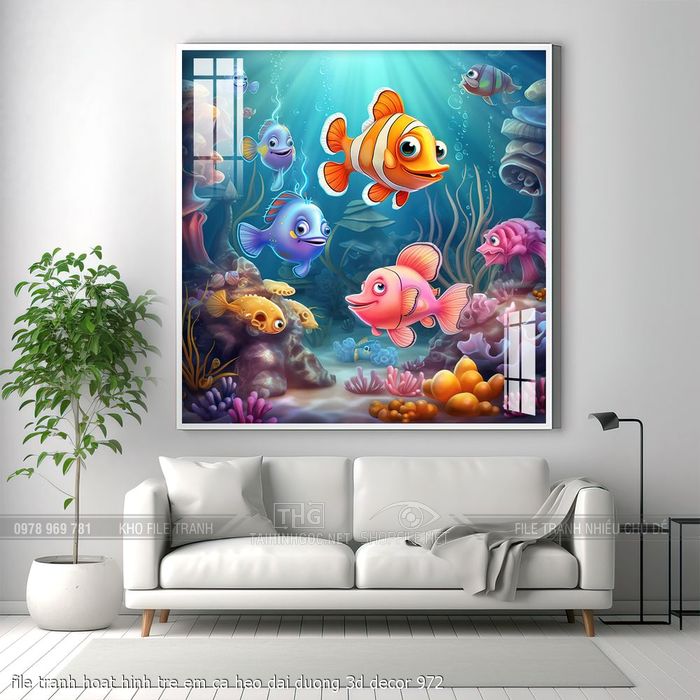 file tranh hoat hinh tre em ca heo dai duong 3d decor 972