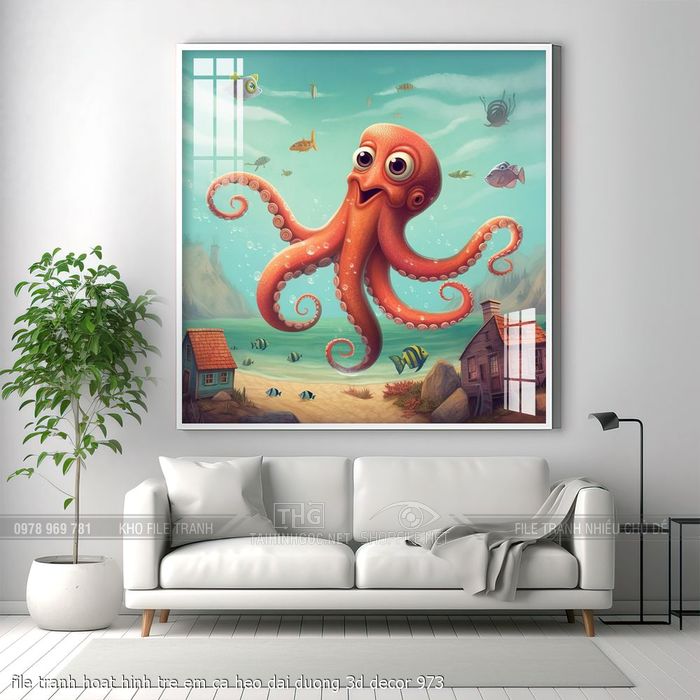 file tranh hoat hinh tre em ca heo dai duong 3d decor 973