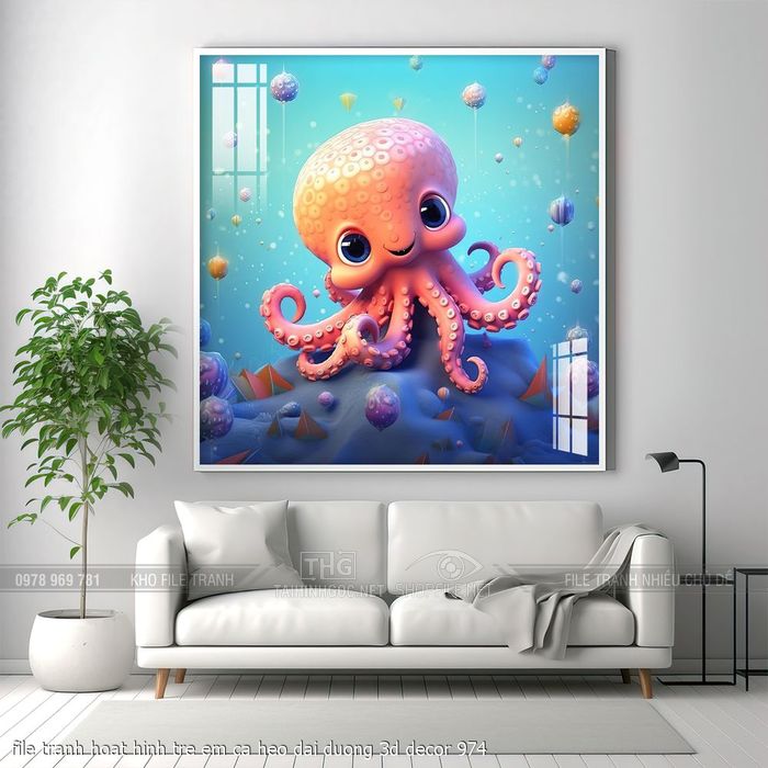 file tranh hoat hinh tre em ca heo dai duong 3d decor 974
