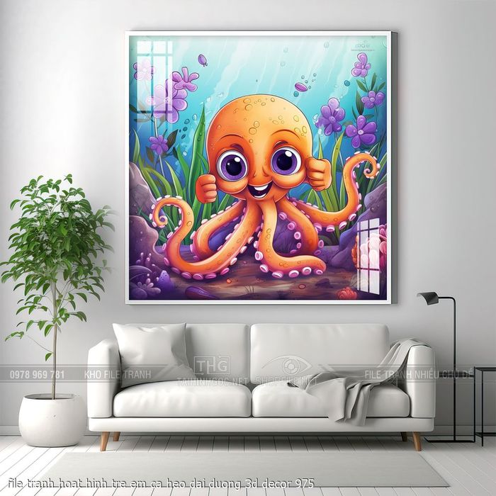 file tranh hoat hinh tre em ca heo dai duong 3d decor 975