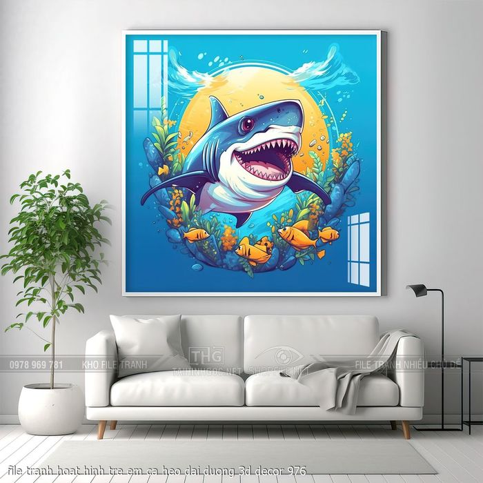 file tranh hoat hinh tre em ca heo dai duong 3d decor 976