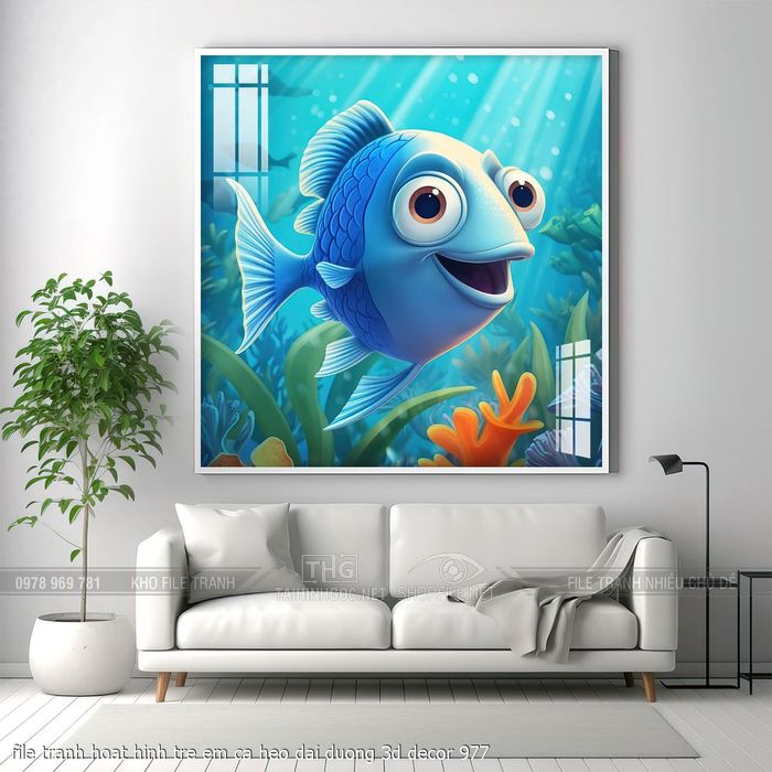 file tranh hoat hinh tre em ca heo dai duong 3d decor 977