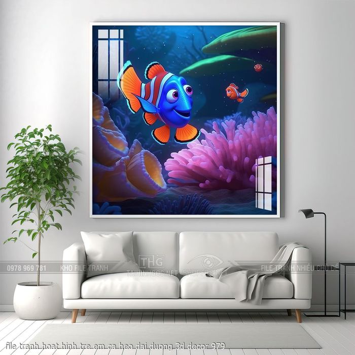 file tranh hoat hinh tre em ca heo dai duong 3d decor 979