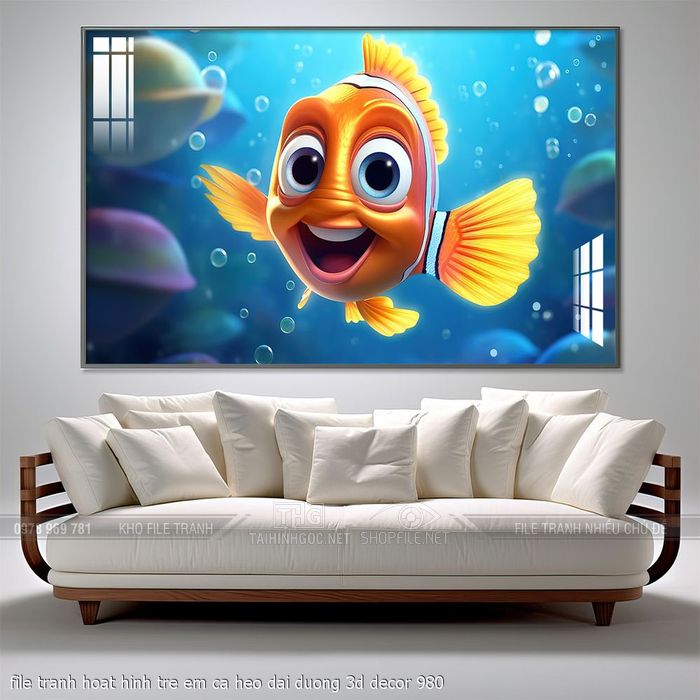 file tranh hoat hinh tre em ca heo dai duong 3d decor 980