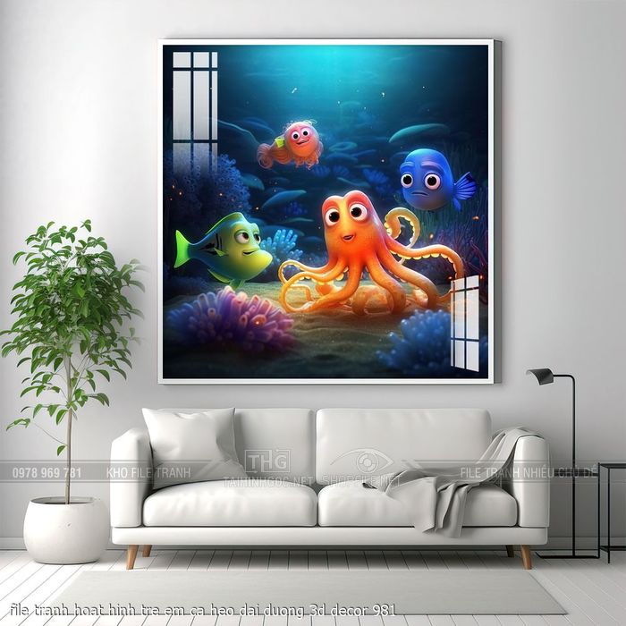 file tranh hoat hinh tre em ca heo dai duong 3d decor 981