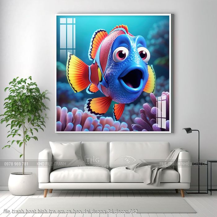 file tranh hoat hinh tre em ca heo dai duong 3d decor 982