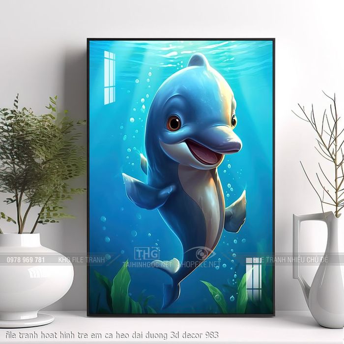 file tranh hoat hinh tre em ca heo dai duong 3d decor 983