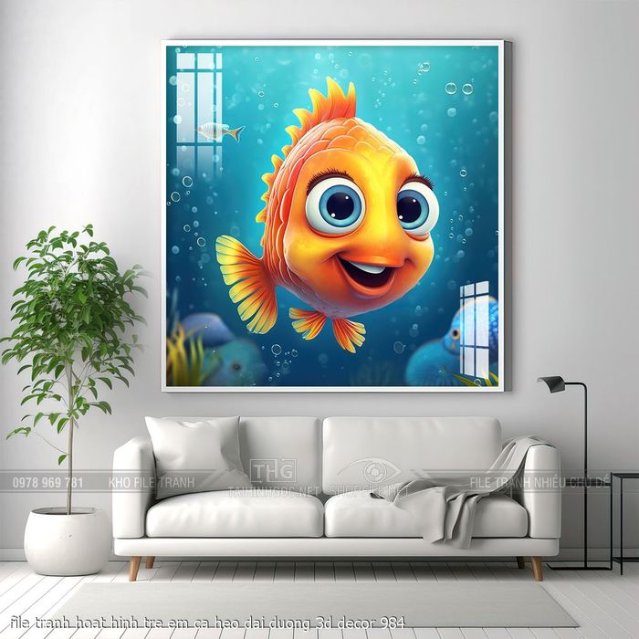 file tranh hoat hinh tre em ca heo dai duong 3d decor 984