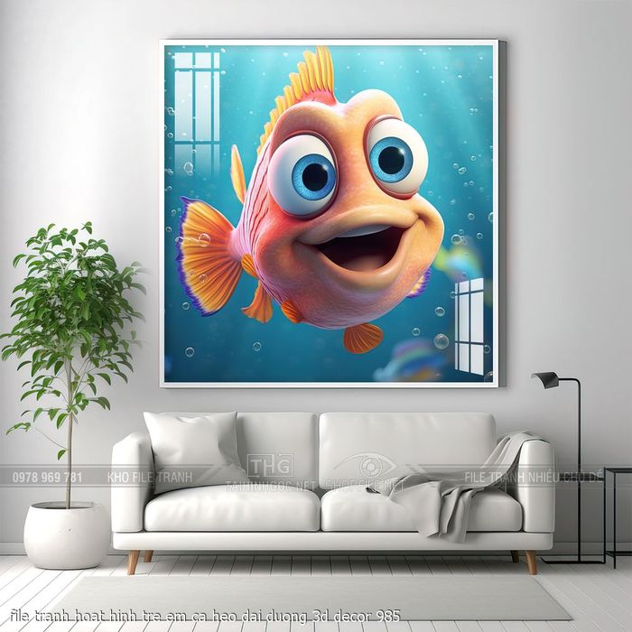 file tranh hoat hinh tre em ca heo dai duong 3d decor 985