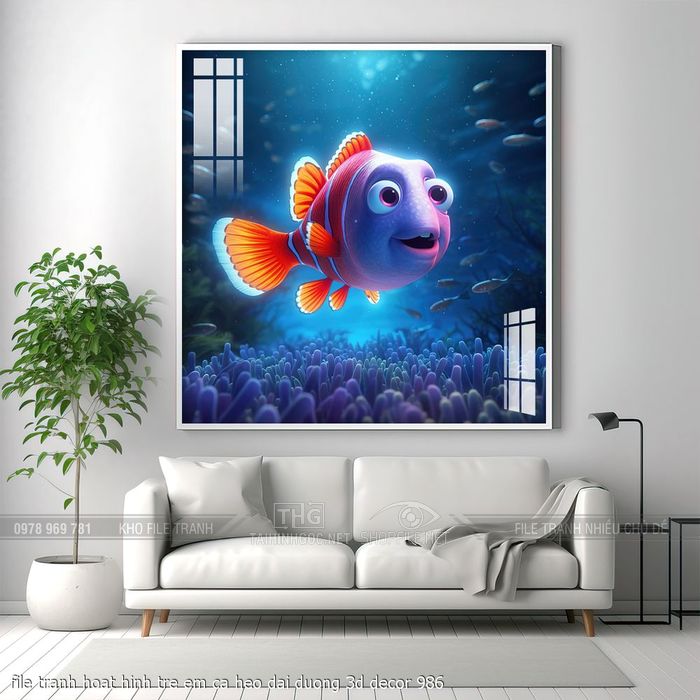 file tranh hoat hinh tre em ca heo dai duong 3d decor 986