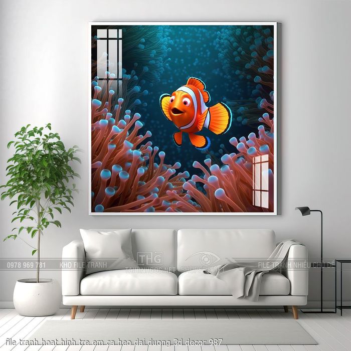 file tranh hoat hinh tre em ca heo dai duong 3d decor 987