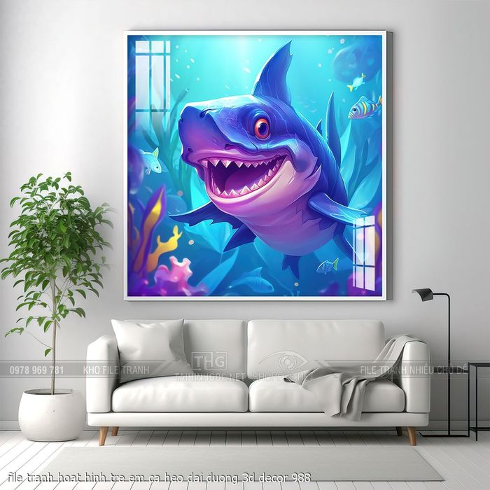 file tranh hoat hinh tre em ca heo dai duong 3d decor 988