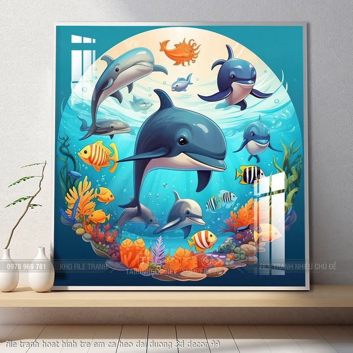 file tranh hoat hinh tre em ca heo dai duong 3d decor 99