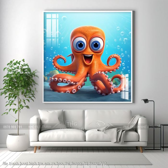 file tranh hoat hinh tre em ca heo dai duong 3d decor 990