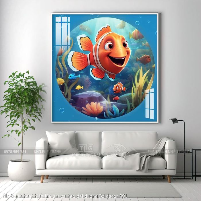file tranh hoat hinh tre em ca heo dai duong 3d decor 991