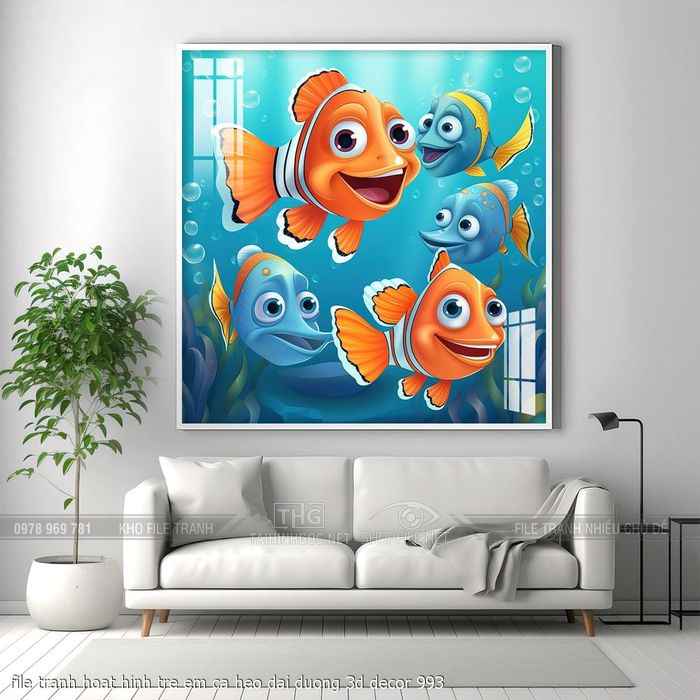 file tranh hoat hinh tre em ca heo dai duong 3d decor 993