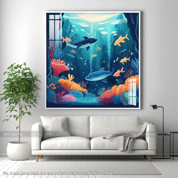 file tranh hoat hinh tre em ca heo dai duong 3d decor 994
