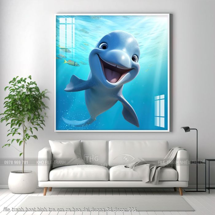 file tranh hoat hinh tre em ca heo dai duong 3d decor 996
