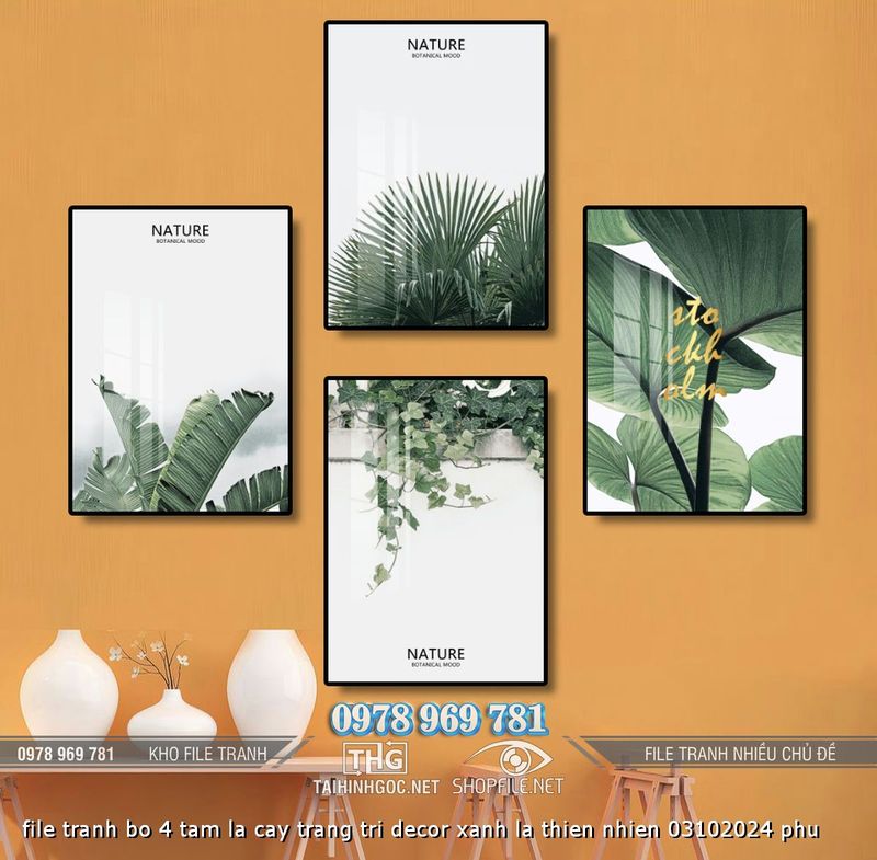 file tranh bo 4 tam la cay trang tri decor xanh la thien nhien 03102024 phu