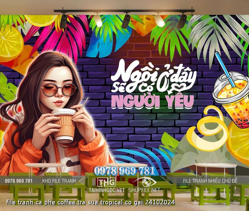 file tranh ca phe coffee tra sua tropical co gai 24102024