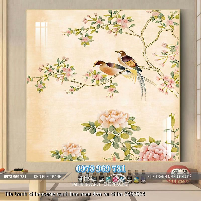 file tranh chinoiserie canh hoa mau don va chim 2492024